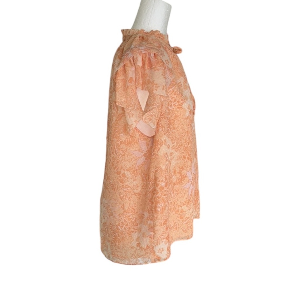 House of Harlow 1960 Peach Blush Pink Floral Print Tie Neck Ruffle Sleeve Top  M - Picture 6 of 15